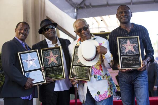 Kool & the Gang’s Ronald Bell, Robert ‘Kool’ Bell, Dennis Thomas and George Brown unveil their star on the Hollywood Walk of Fame in 2015.